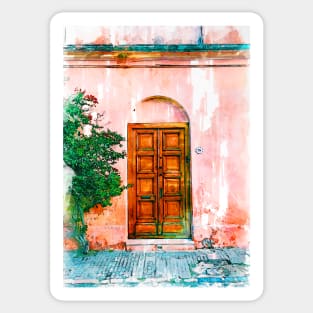 Old Wooden Door Pink Wall Sticker